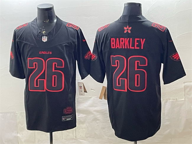 Men's Philadelphia Eagles #26 Saquon Barkley Black 2025 F.U.S.E. 'Stranger Things Edition' Vapor Limited Stitched Football Jersey